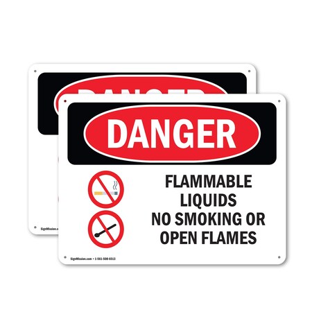 Signmission Flammable Liquids No Smoking Or Open Flames Danger Sign, Plastic, 10in W x 7in L, 2PK OS-2PACK-DS-P-710-L-1244